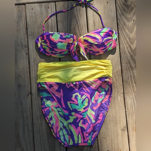 La Blanca Vintage 90s High Cut Neon Bikini Set Size 14 - Picture 1 of 7